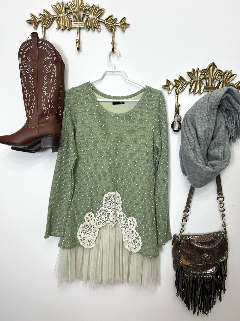Sage green sweater dress S ptp 19.5” l 35”